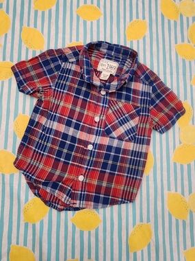 The Children's Place Boys Plaid Short Sleeve Button-Up Collared Shirt 12-18M